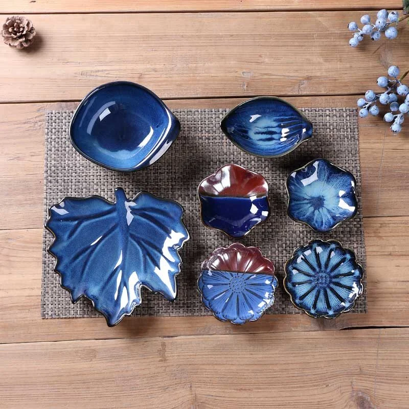 Japanese Style Vintage Blue Ceramic “kochou” Snack Plate (1)