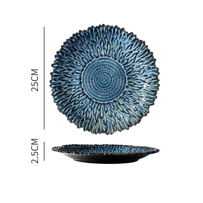 Japanese Style Vintage Sunflower Shaped Ceramic Plate (1)