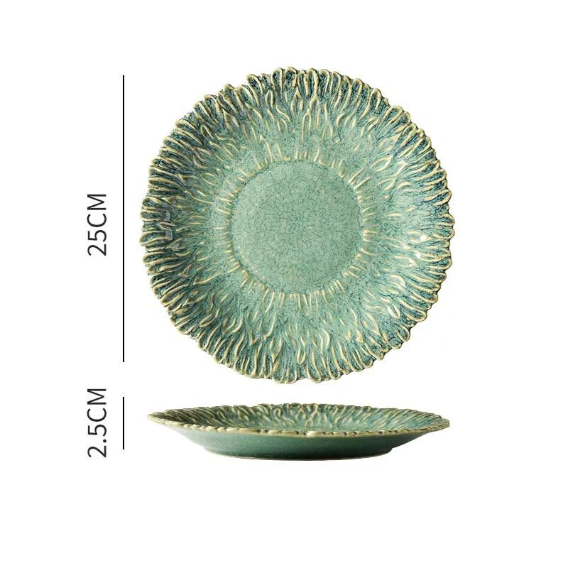 Japanese Style Vintage Sunflower Shaped Ceramic Plate (2)