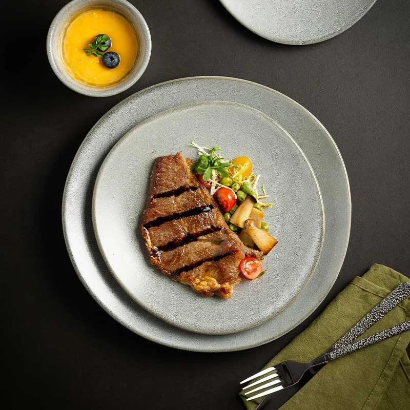 Kiln Transmutation Green Gray Japanese Vintage Shallow Ceramic Plate (7)