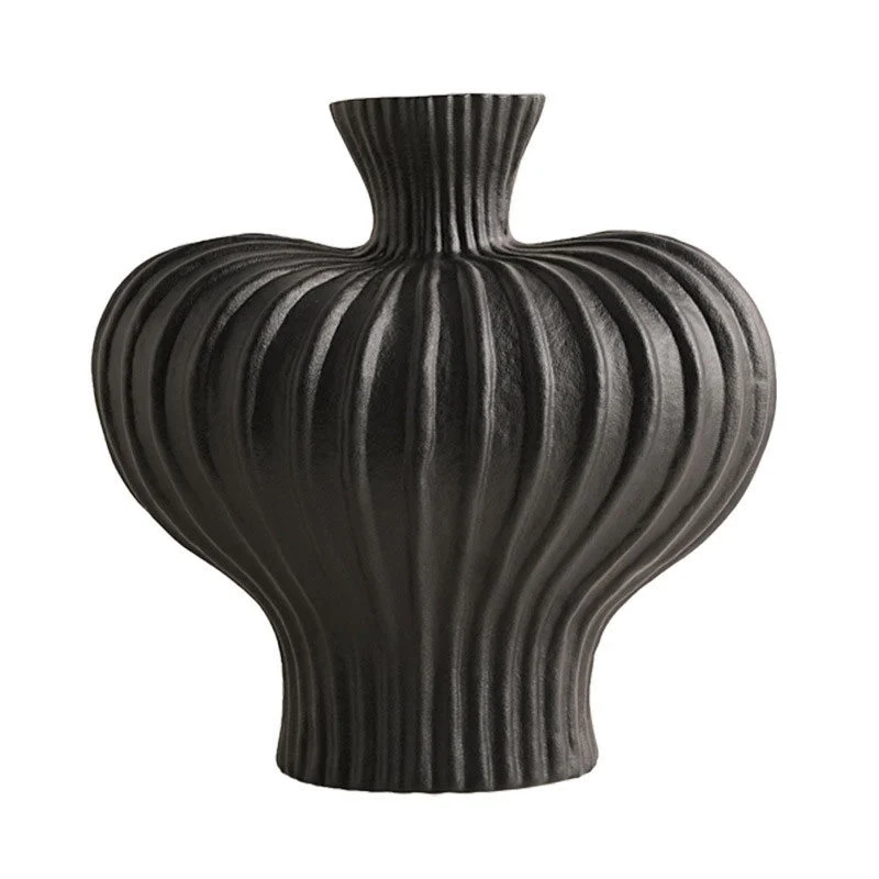 Lantern Pod Ceramic Vase – Minimalist Vertical Rib Design (1)