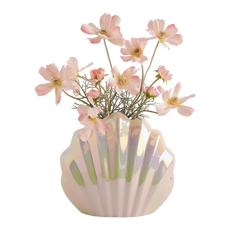 Madeleine Shaped Ceramic Vase With Iridescent Finish (1)
