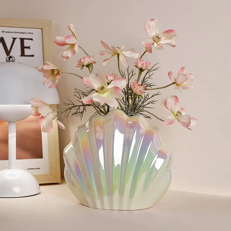 Madeleine Shaped Ceramic Vase With Iridescent Finish (2)