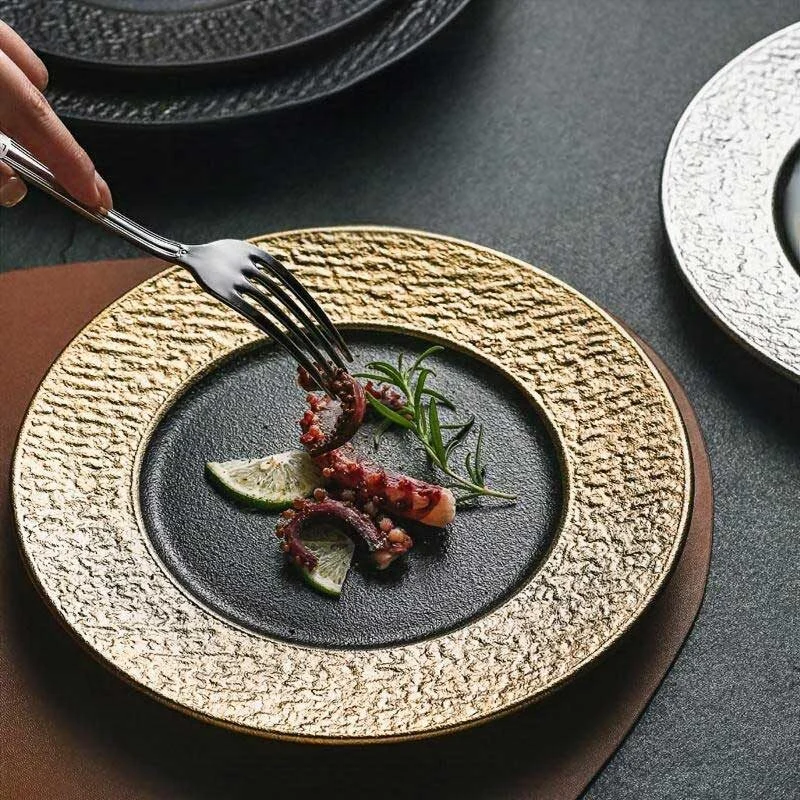 Matte Black Ceramic Plate With Marble Texture (1)