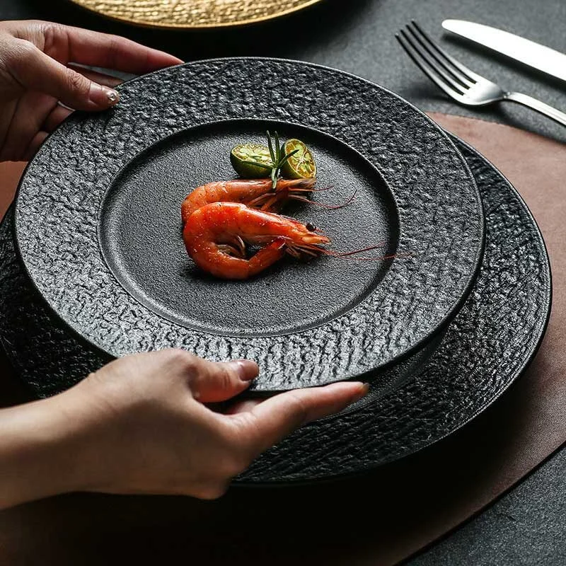 Matte Black Ceramic Plate With Marble Texture (2)