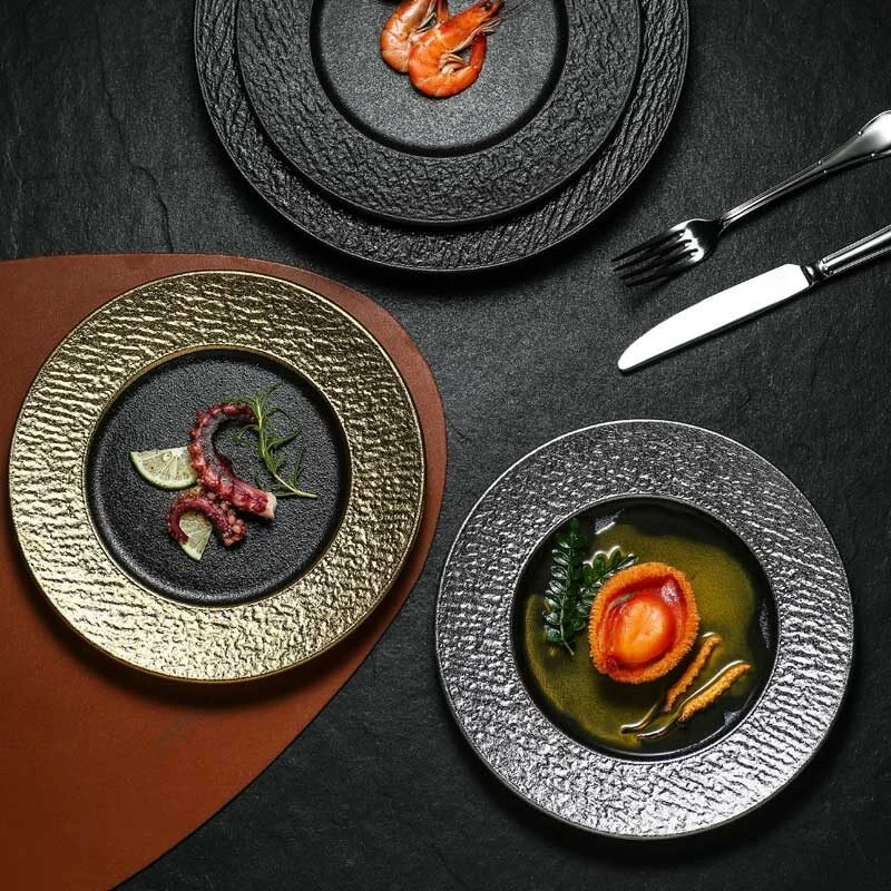 Matte Black Ceramic Plate With Marble Texture (3)