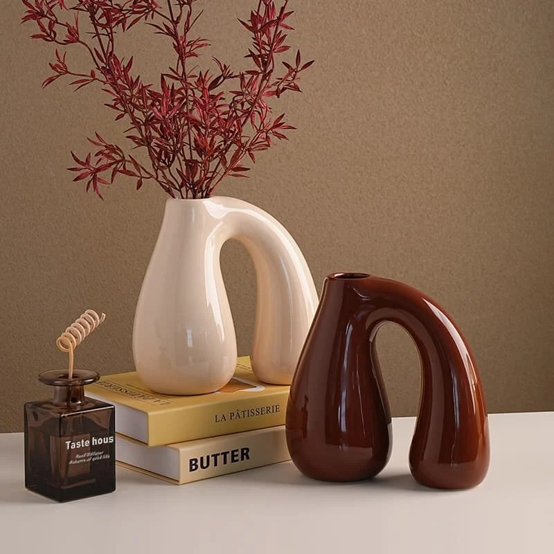 Morandi Colored Irregular Arch Ceramic Vase – Artistic Fusion Style (6)