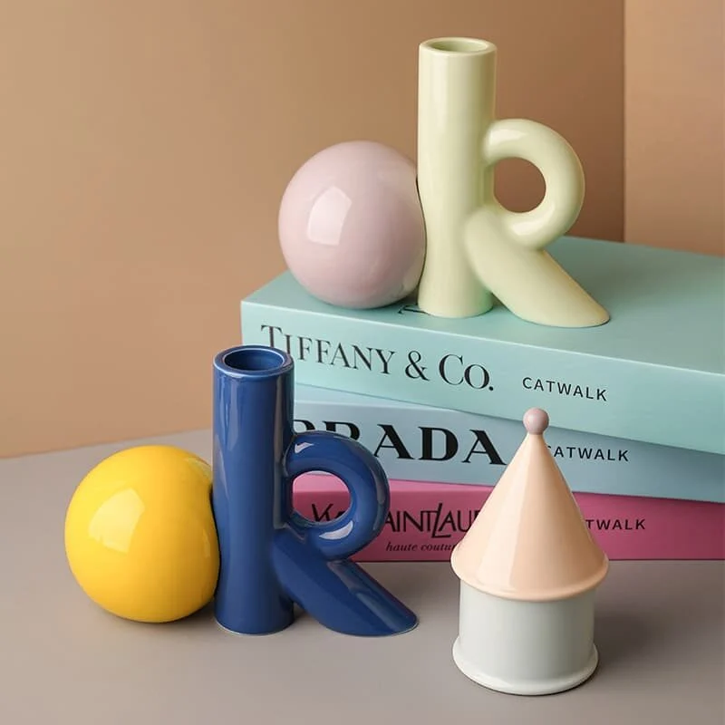 Ok Shaped Ceramic Vase – Colorful Minimalist Sculpture (1)