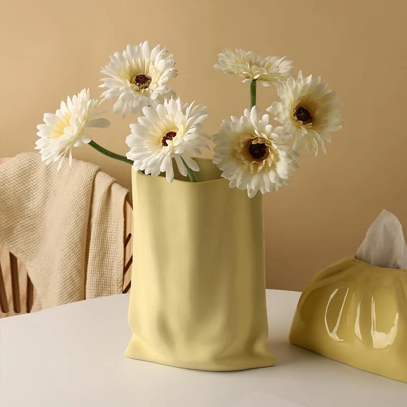 Paper Bag Shaped Ceramic Vase – Minimalist Modern Décor (1)