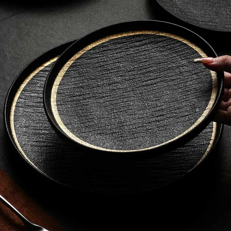 Premium Black Stone Texture Ceramic Steak Plate – Modern Luxury Dining (2)