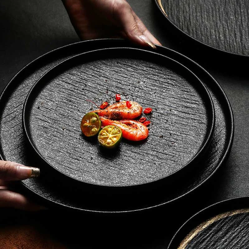 Premium Black Stone Texture Ceramic Steak Plate – Modern Luxury Dining (3)