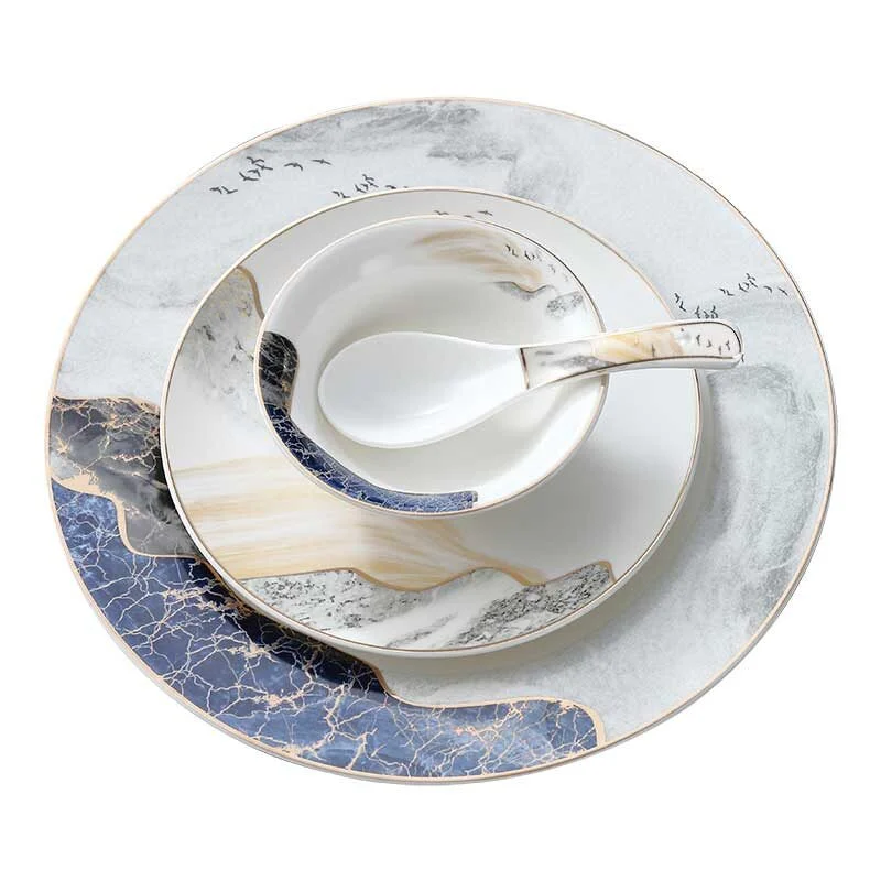 Premium Gold Trimmed Ceramic Dish & Bowl Set – Chinese Traditional Pattern (5)