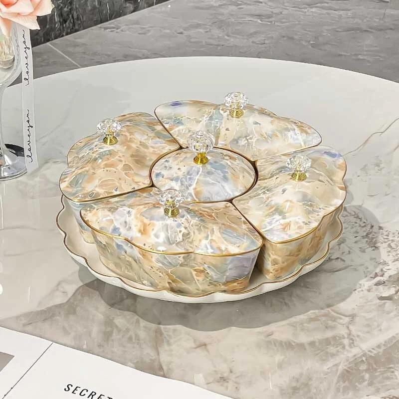 Premium Multi Compartment Ceramic Fruit Plate With Segmented Lid (1)