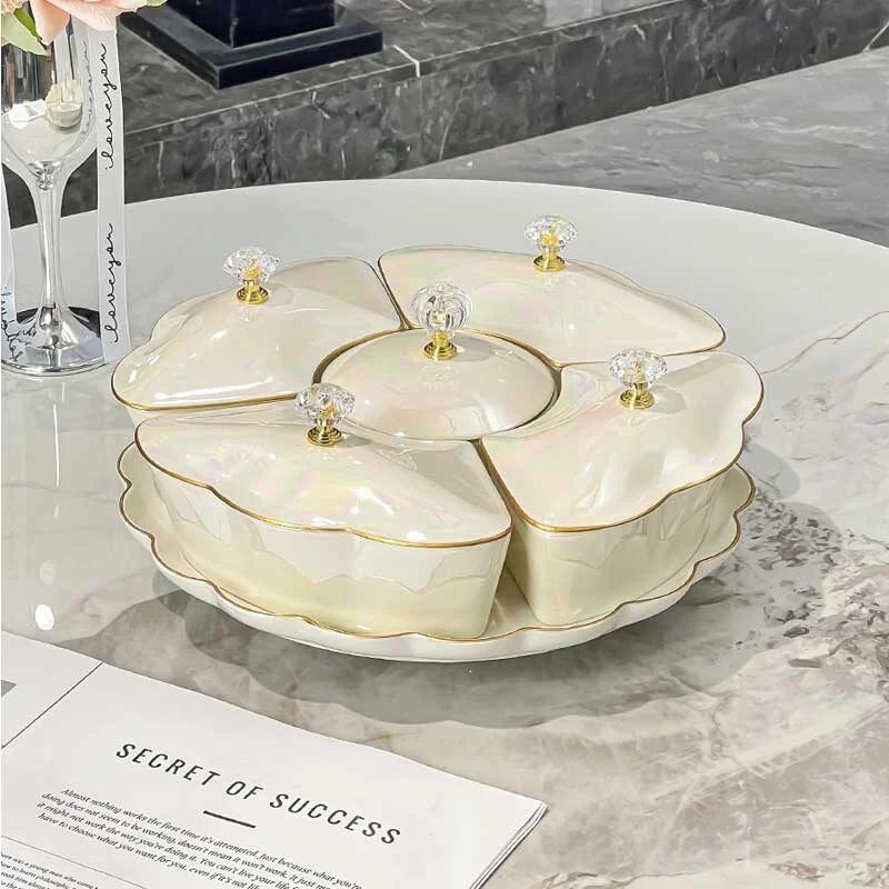 Premium Multi Compartment Ceramic Fruit Plate With Segmented Lid (2)