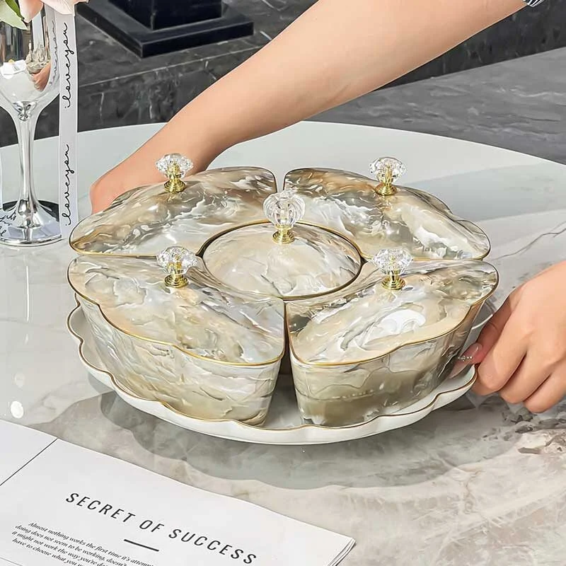 Premium Multi Compartment Ceramic Fruit Plate With Segmented Lid (3)