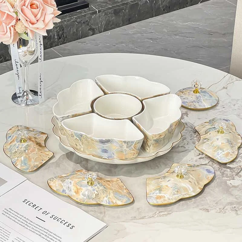 Premium Multi Compartment Ceramic Fruit Plate With Segmented Lid (4)