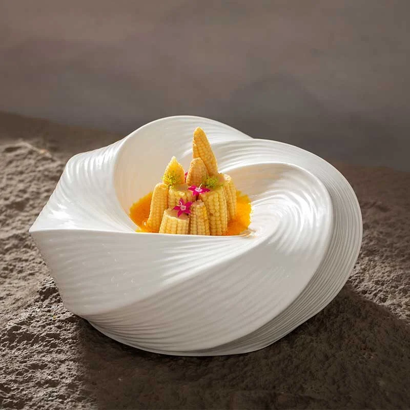 Pure White Swirl Shaped Ceramic Plate (2)