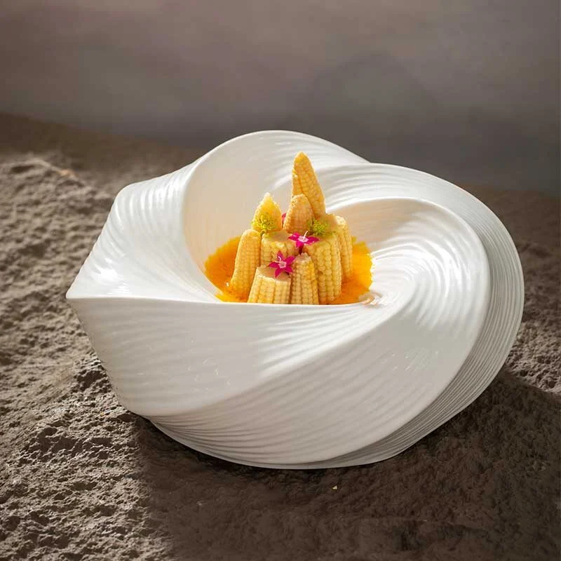 Pure White Swirl Shaped Ceramic Plate (3)