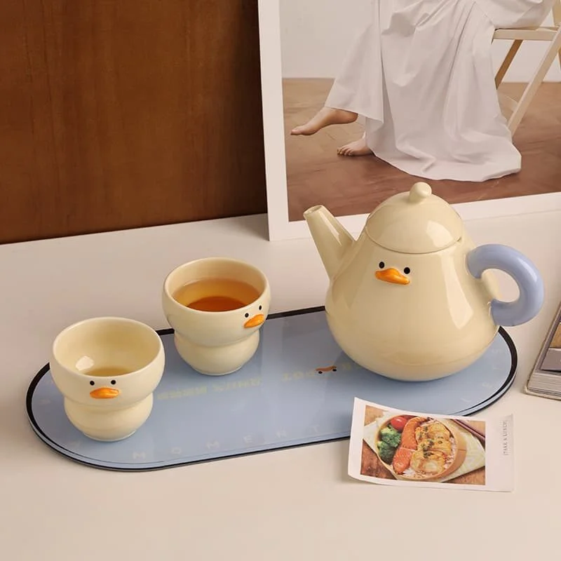 Quacky Delight Creamy Duck Ceramic Tea Set (4)