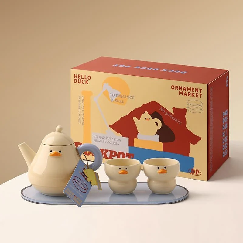 Quacky Delight Creamy Duck Ceramic Tea Set (5)