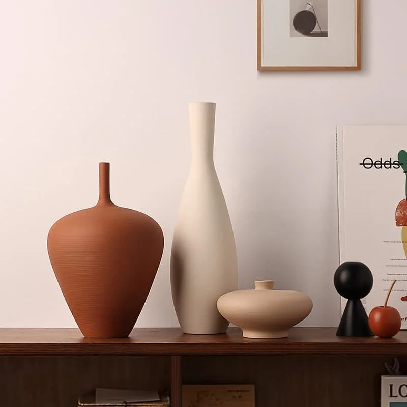 Rinsen Wabi Sabi Brushed Ceramic Long Neck Vase (5)