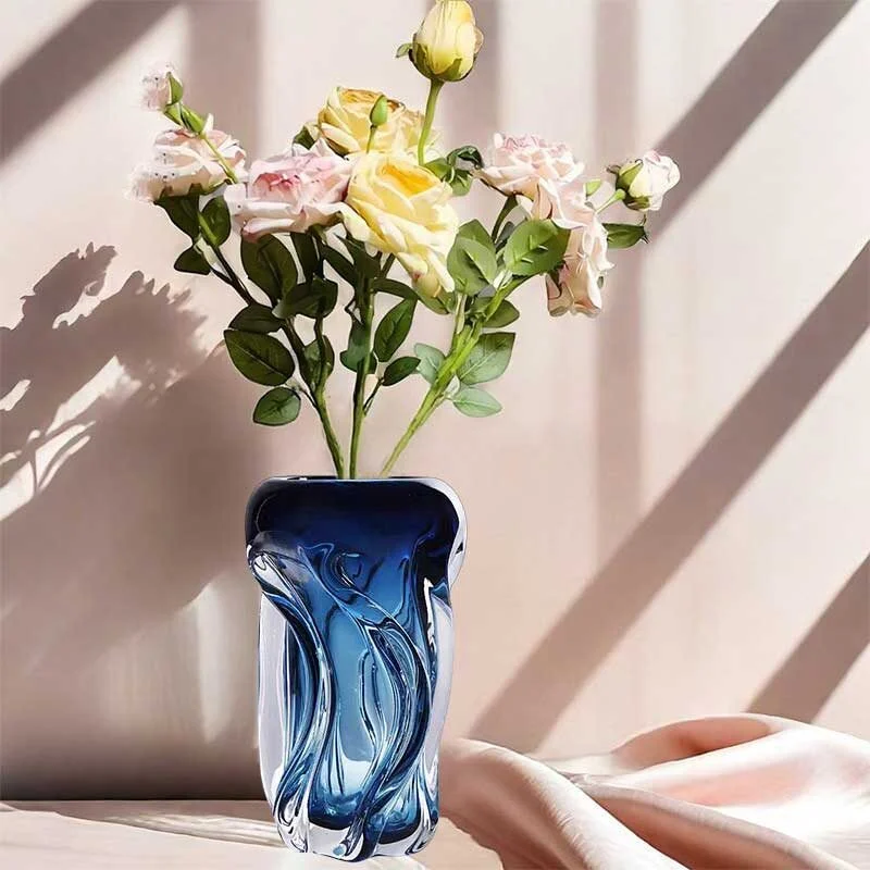 Ripple Design Blue Glass Vase (1)