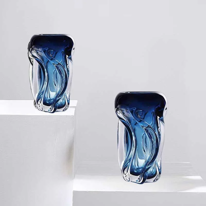 Ripple Design Blue Glass Vase (2)