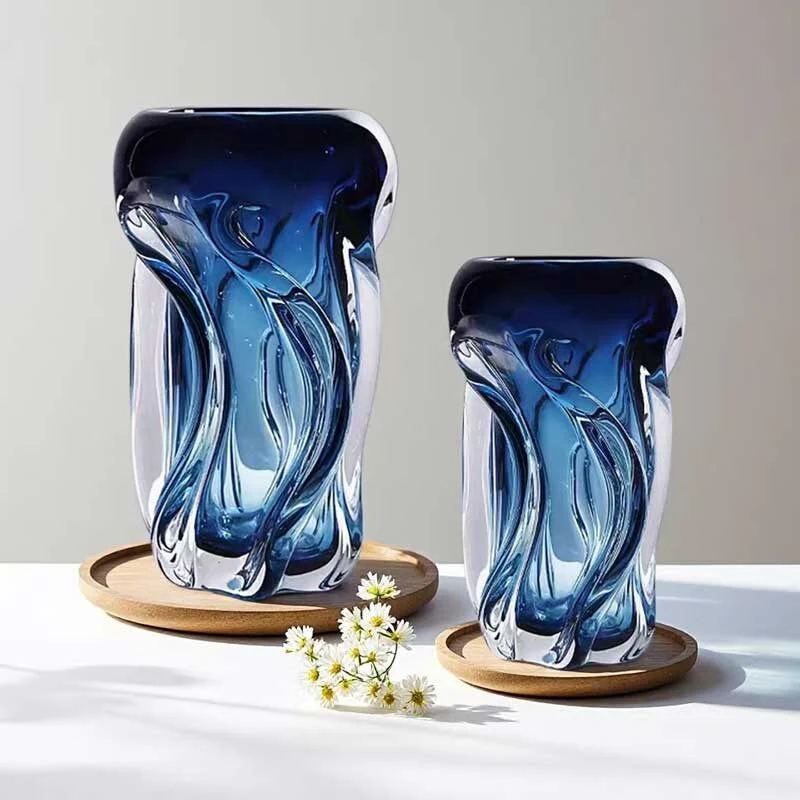 Ripple Design Blue Glass Vase (3)