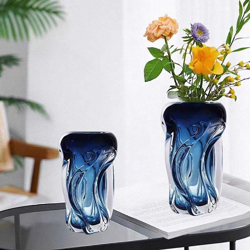 Ripple Design Blue Glass Vase (5)