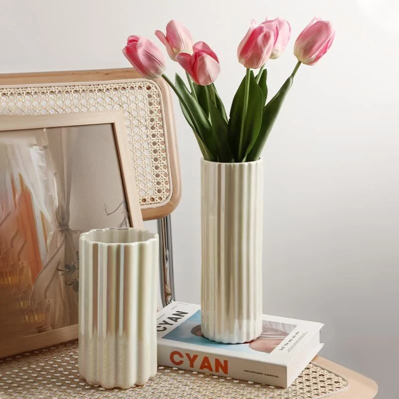 Roman Column Ribbed Ceramic Vase – Modern Elegant Décor (4)