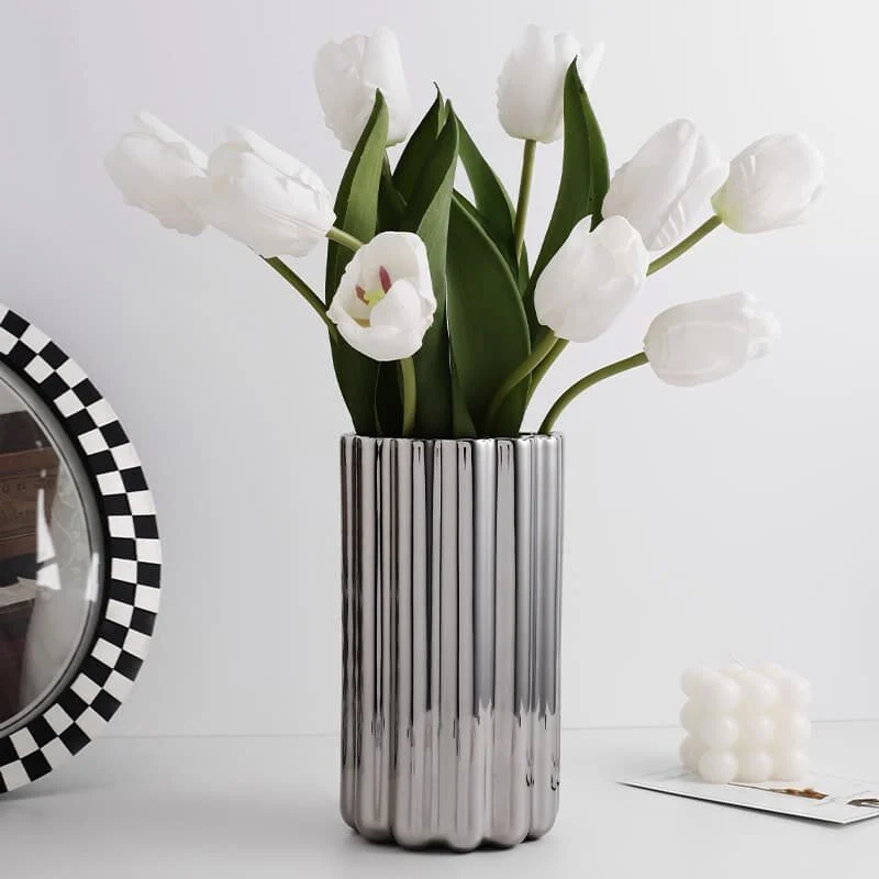Roman Column Ribbed Ceramic Vase – Modern Elegant Décor