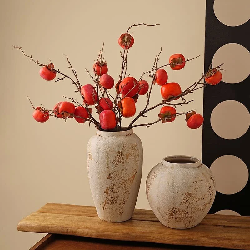 Shirota Wabi Sabi Wide Mouth Vintage White Ceramic Jar Vase (4)