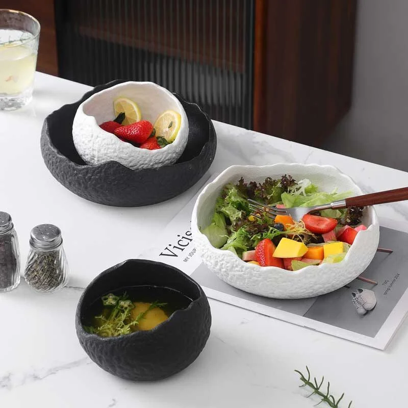 Stone Pattern Ceramic Salad Bowl With Irregular Edges (1)
