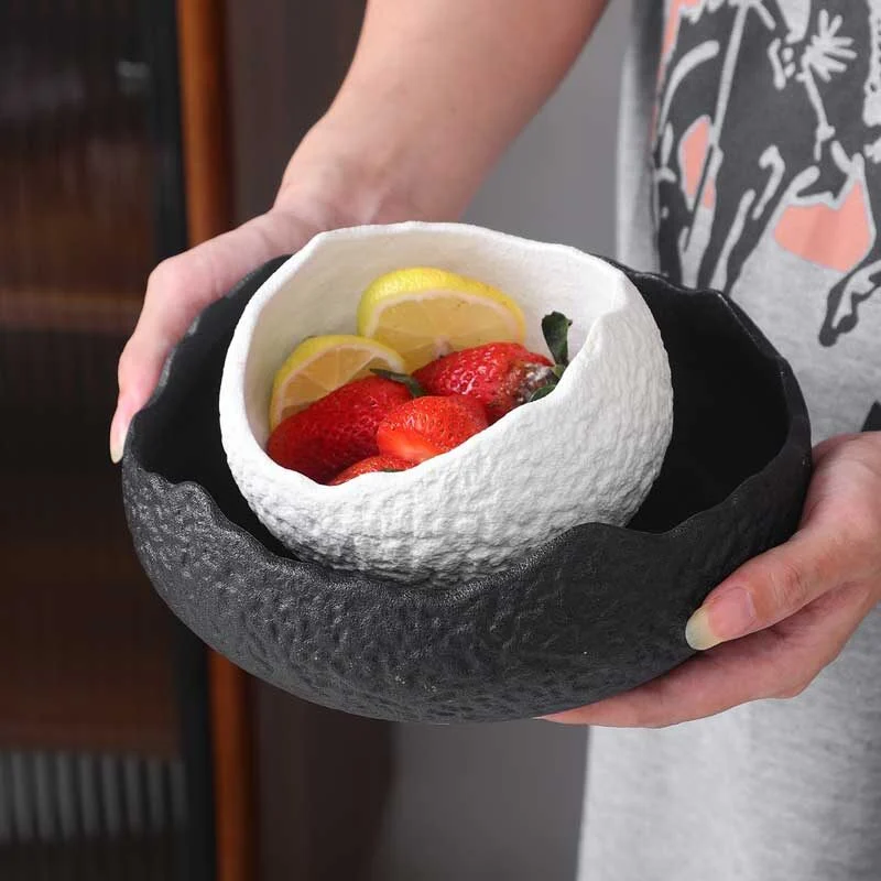 Stone Pattern Ceramic Salad Bowl With Irregular Edges (2)