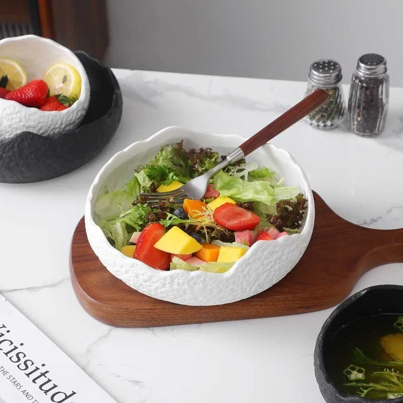 Stone Pattern Ceramic Salad Bowl With Irregular Edges (3)