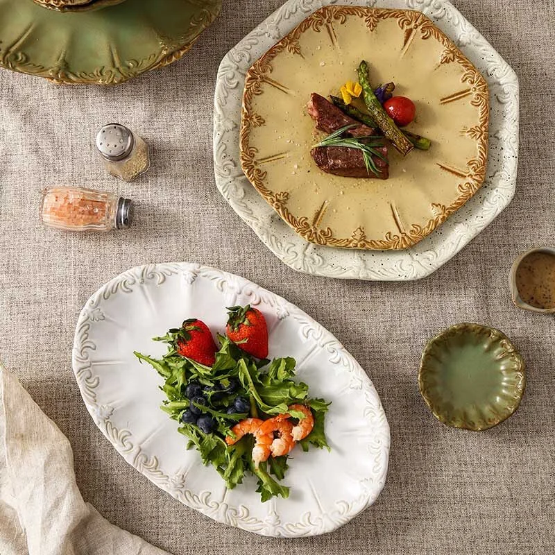 Vintage Embossed Ceramic Dinner Plate (1)