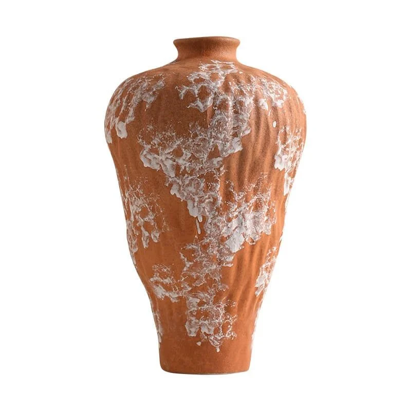 Vintage Zen Inspired Textured Orange Ceramic Round Belly Vase (2)
