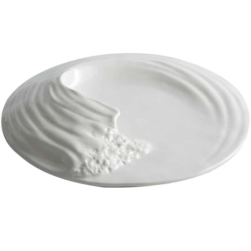 White Ceramic Plate With Rock Texture & Wave Elements (1)