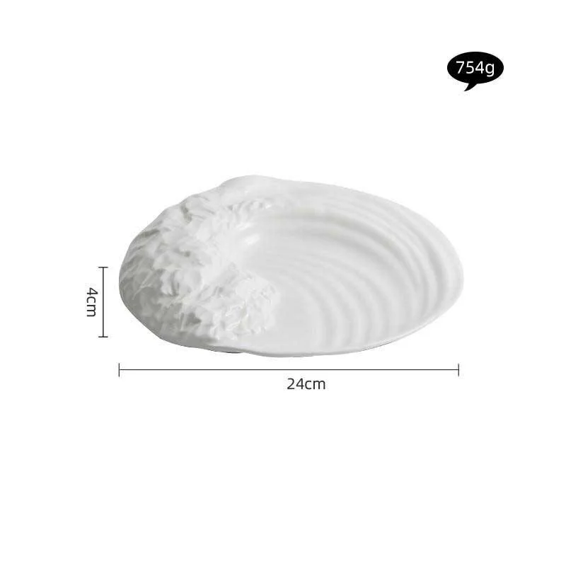 White Ceramic Plate With Rock Texture & Wave Elements (2)