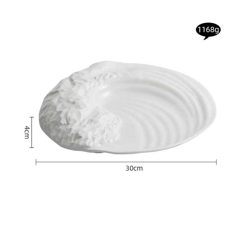 White Ceramic Plate With Rock Texture & Wave Elements (4)