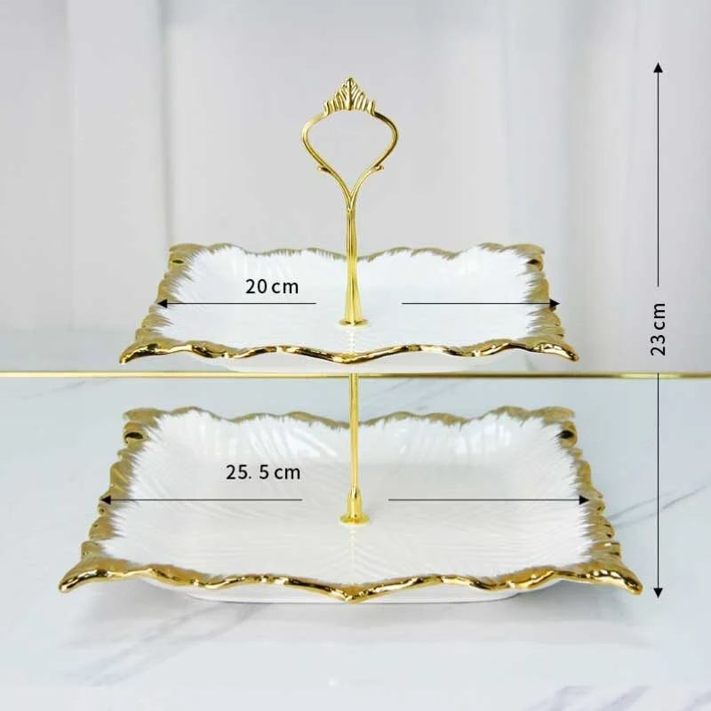 White Square Ceramic Snack Plate With Gold Trim (2)