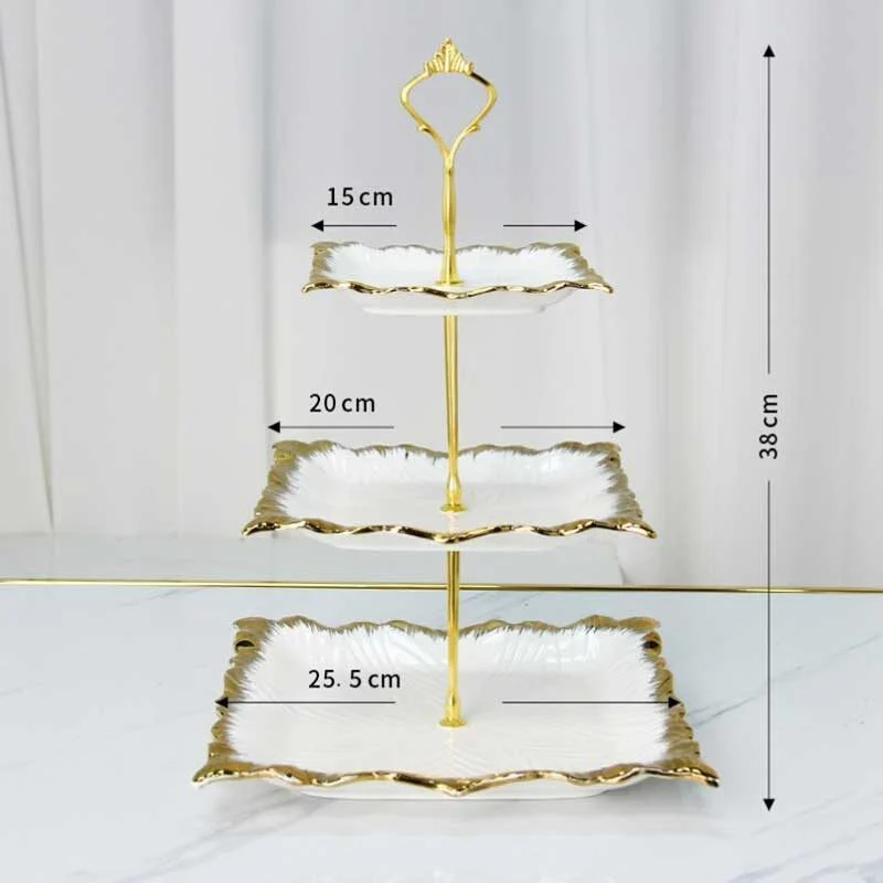 White Square Ceramic Snack Plate With Gold Trim (3)