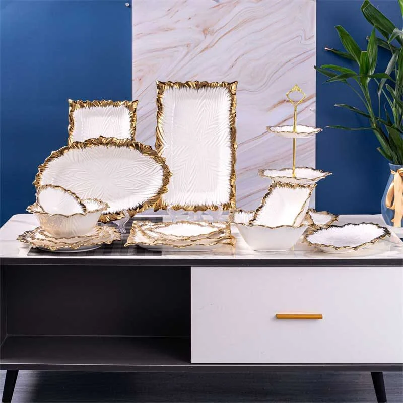 White Square Ceramic Snack Plate With Gold Trim (7)