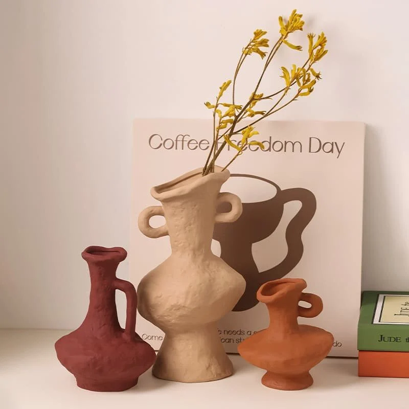 Handcrafted Double-Handled Maillard Ceramic Vase — Wabi-Sabi Aesthetic(2)