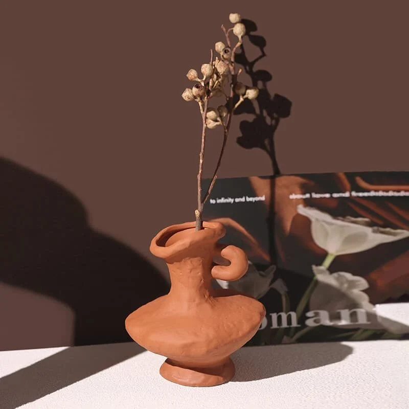 Handcrafted Double-Handled Maillard Ceramic Vase — Wabi-Sabi Aesthetic(3)