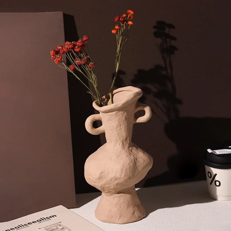 Handcrafted Double-Handled Maillard Ceramic Vase — Wabi-Sabi Aesthetic(4)
