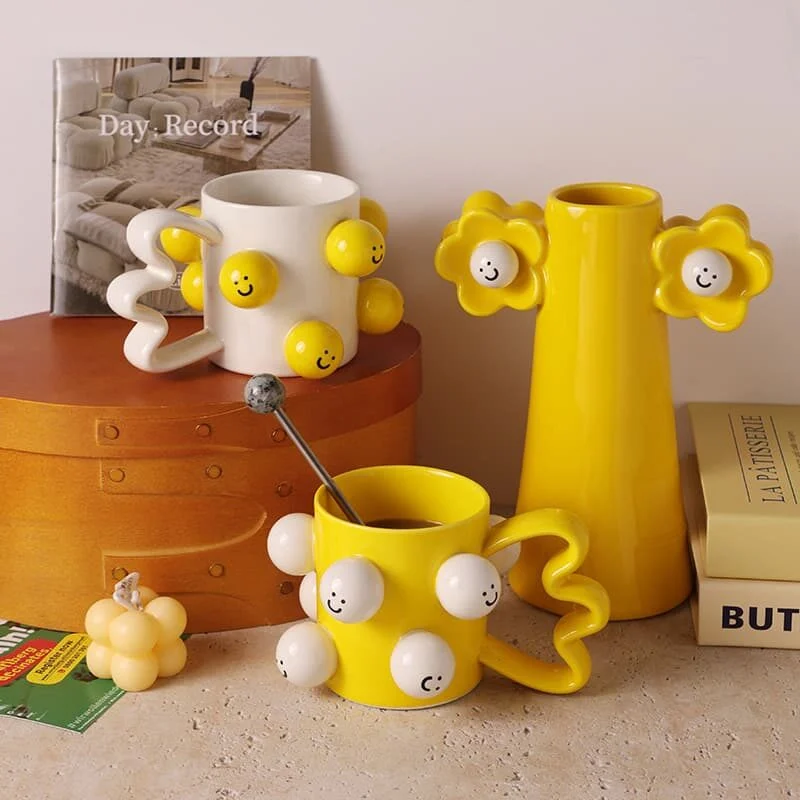 创意圆球点缀陶瓷马克杯 (4)