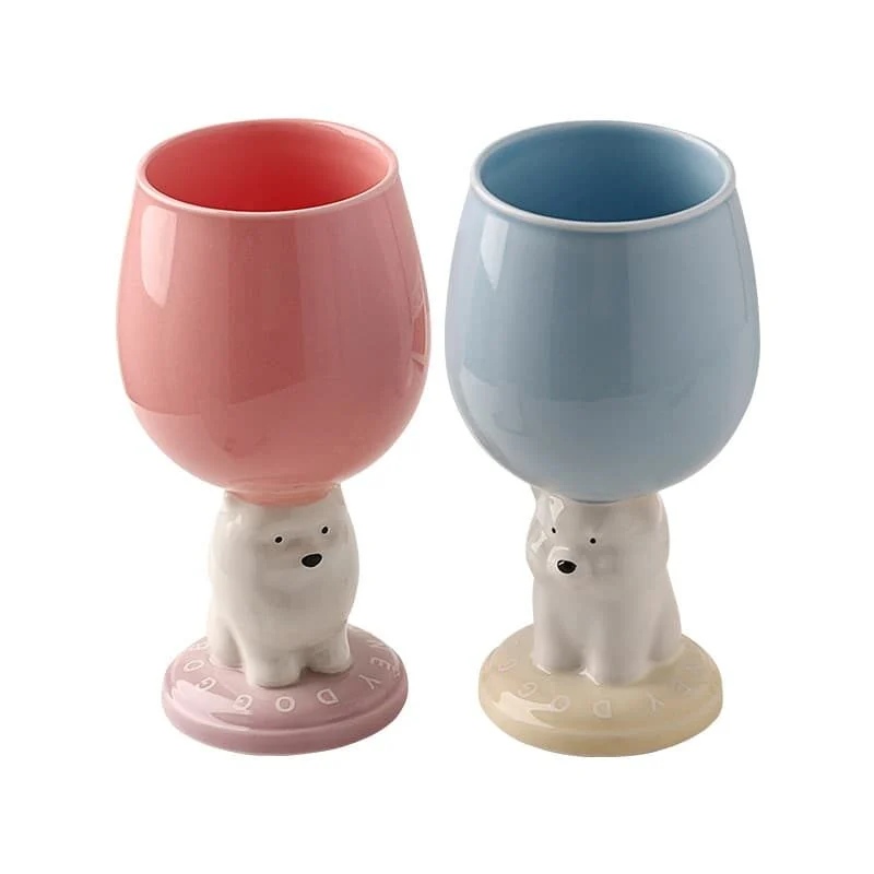 Creamy Bear Ceramic Wine Glass