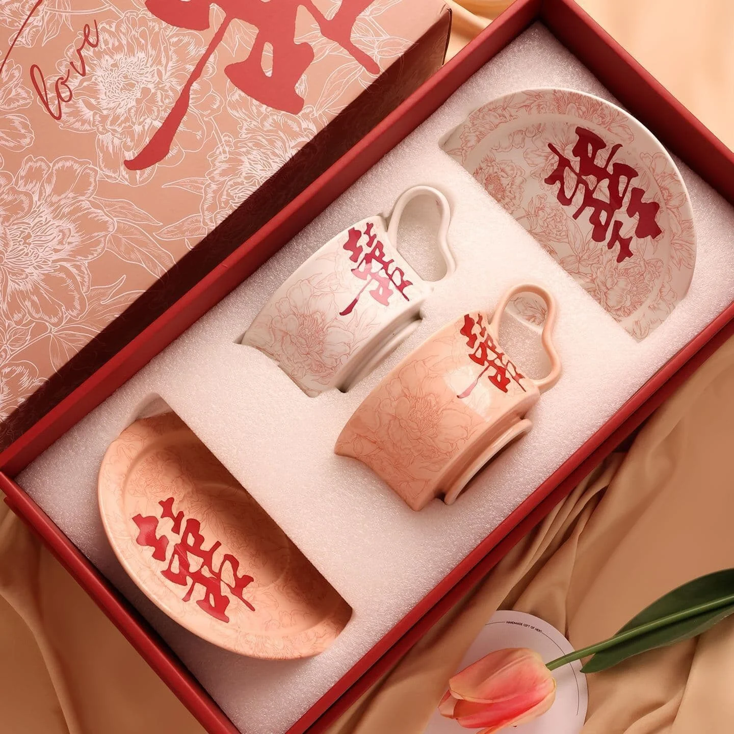 Double Happiness Ceramic Coffee & Tea Cup Set