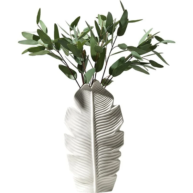 White Leaf Ceramic Vase